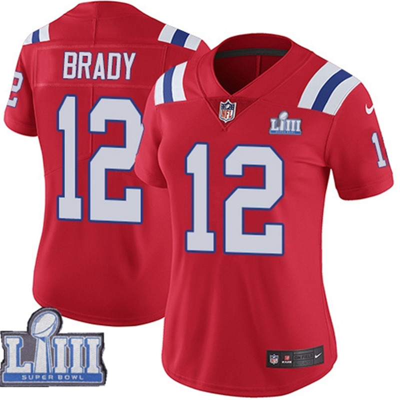 Patriots 12 Tom Brady Red Women 2019 Super Bowl LIII Vapor Untouchable Limited Jersey