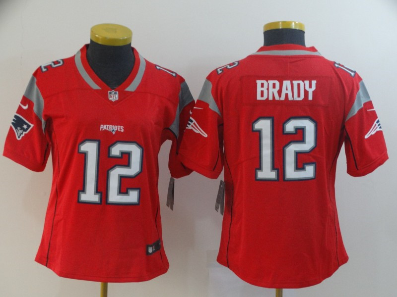 Nike Patriots 12 Tom Brady Red Women Inverted Legend Limited Jersey