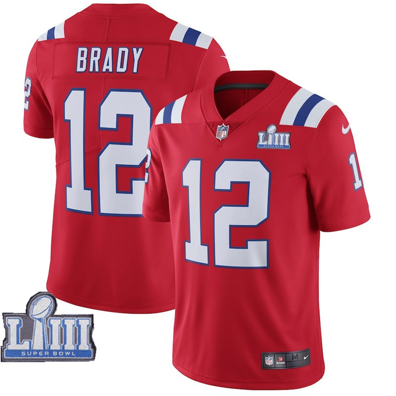  Patriots 12 Tom Brady Red Youth 2019 Super Bowl LIII Vapor Untouchable Limited Jersey