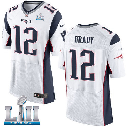  Patriots 12 Tom Brady White 2018 Super Bowl LII Elite Jersey
