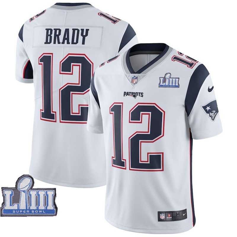  Patriots 12 Tom Brady White 2019 Super Bowl LIII Vapor Untouchable Limited Jersey