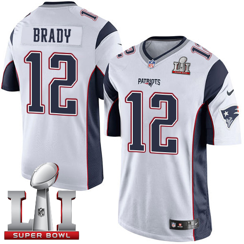  Patriots 12 Tom Brady White Super Bowl LI 51 Men Stitched NFL Limited Jersey