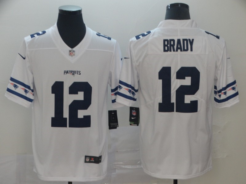 Nike Patriots 12 Tom Brady White Team Logos Fashion Vapor Limited Jersey