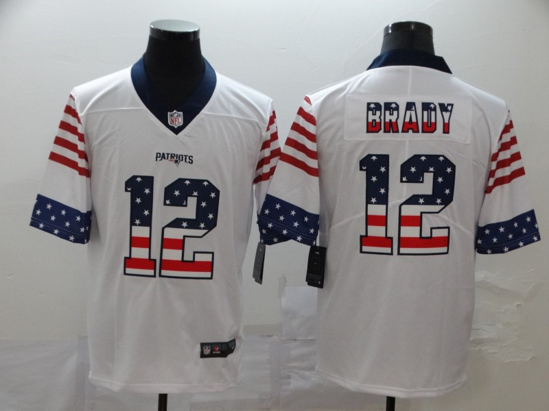 Nike Patriots 12 Tom Brady White USA Flag Fashion Limited Jersey