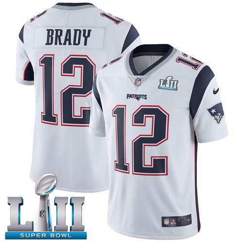  Patriots 12 Tom Brady White Youth 2018 Super Bowl LII Vapor Untouchable Player Limited Jersey