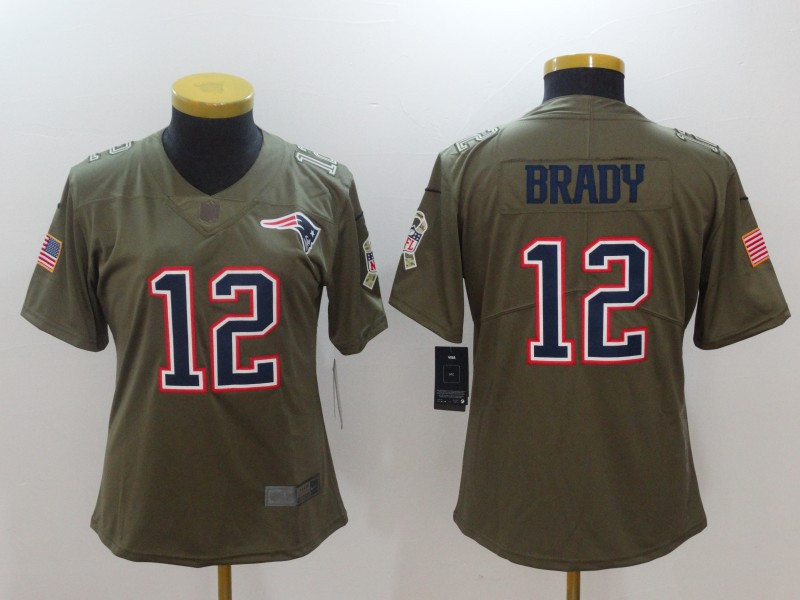  Patriots 12 Tom Brady Women Olive Salute To Service Limited Jersey
