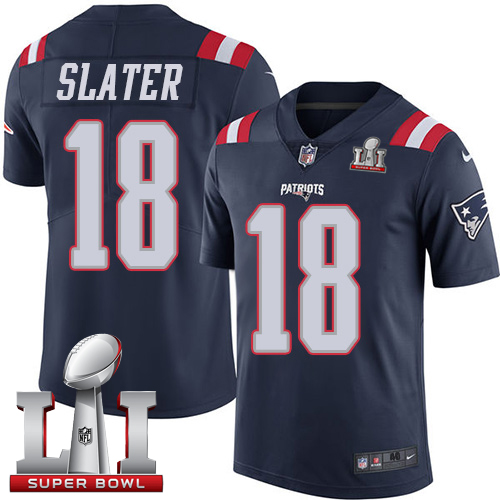 Patriots 18 Matt Slater Navy Blue Super Bowl LI 51 Men Stitched NFL Limited Rush Jersey