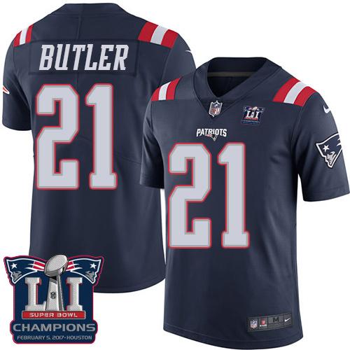 Patriots 21 Malcolm Butler Navy Blue Super Bowl LI Champions Men Stitched NFL Limited Rush Jersey
