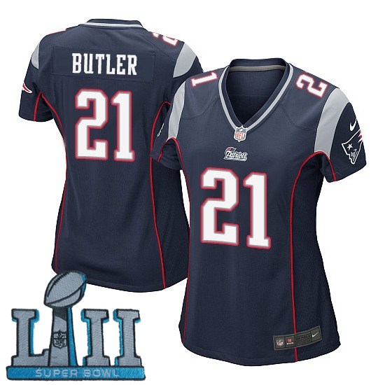  Patriots 21 Malcolm Butler Navy Women 2018 Super Bowl LII Game Jersey
