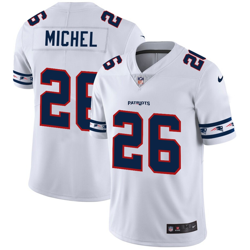 Nike Patriots 26 Sony Michel White Team Logos Fashion Vapor Limited Jersey