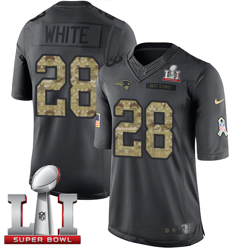  Patriots 28 James White Black Super Bowl LI 51 Men Stitched NFL Limited 2016 Salute To Service Jersey