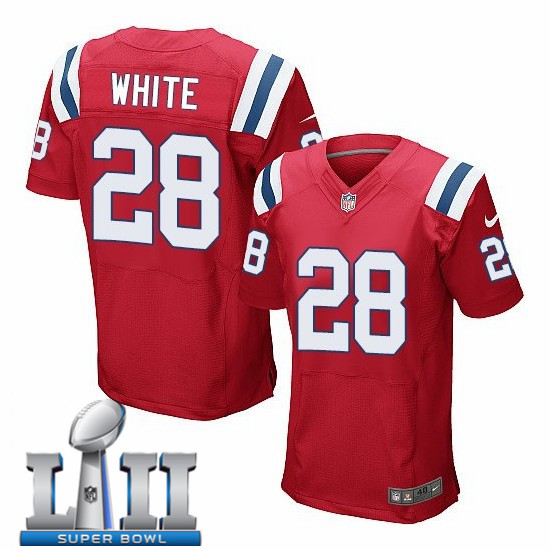  Patriots 28 James White Red 2018 Super Bowl LII Elite Jersey