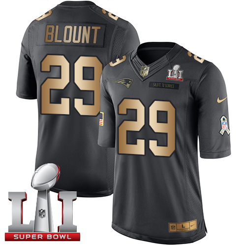  Patriots 29 LeGarrette Blount Black Super Bowl LI 51 Men Stitched NFL Limited Gold Salute To Service Jersey