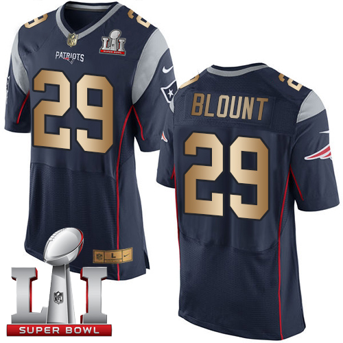  Patriots 29 LeGarrette Blount Navy Blue Team Color Super Bowl LI 51 Men Stitched NFL New Elite Gold Jersey