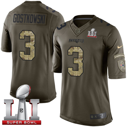  Patriots 3 Stephen Gostkowski Green Super Bowl LI 51 Men Stitched NFL Limited Salute to Service Jersey