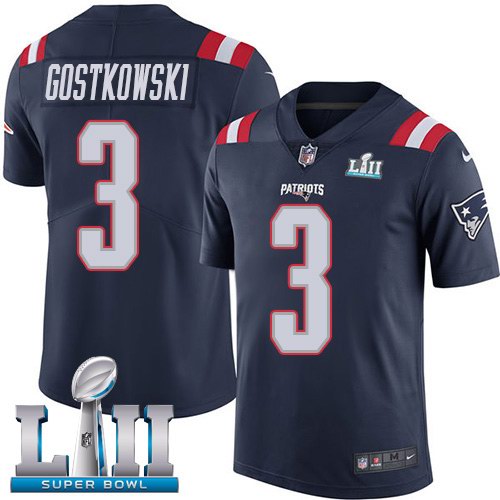  Patriots 3 Stephen Gostkowski Navy 2018 Super Bowl LII Color Rush Limited Jersey