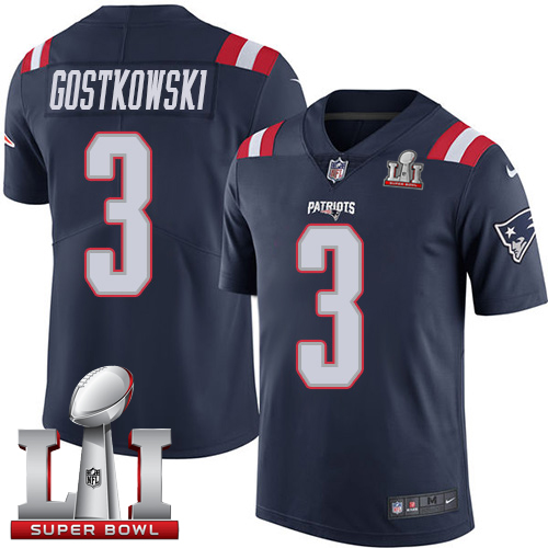  Patriots 3 Stephen Gostkowski Navy Blue Super Bowl LI 51 Men Stitched NFL Limited Rush Jersey