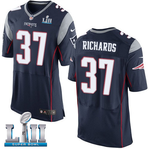  Patriots 37 Jordan Richards Navy 2018 Super Bowl LII Elite Jersey