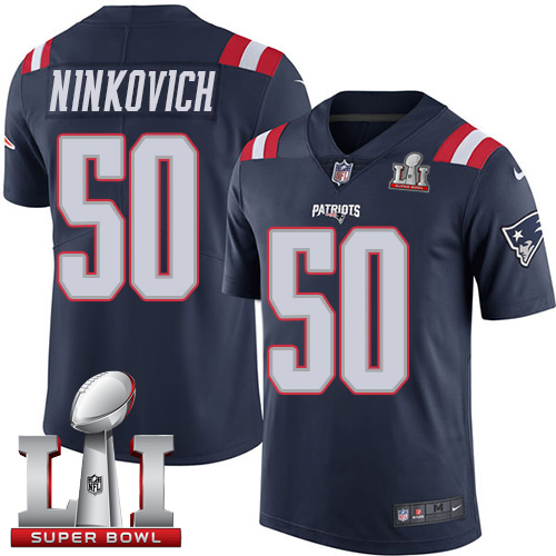  Patriots 50 Rob Ninkovich Navy Blue Super Bowl LI 51 Men Stitched NFL Limited Rush Jersey