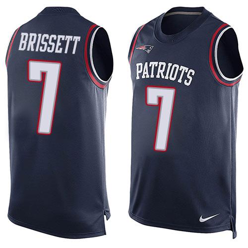  Patriots 7 Jacoby Brissett Navy Blue Team Color Men Stitched NFL Limited Tank Top Jersey