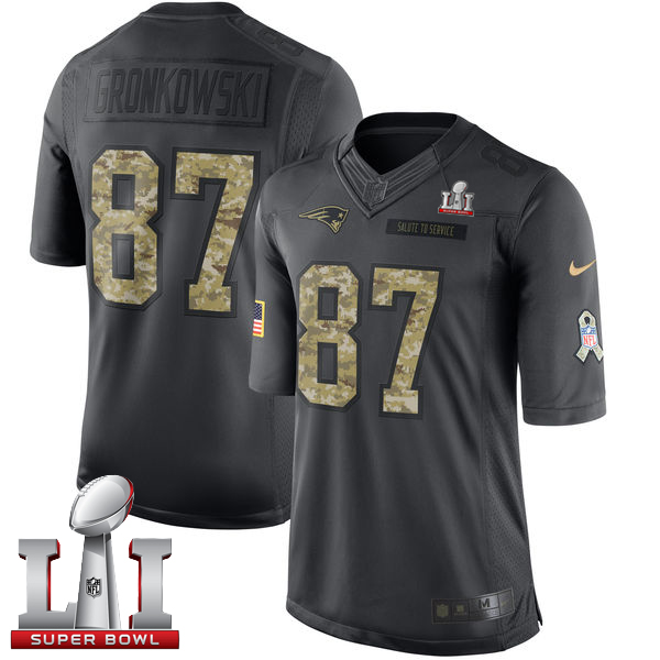  Patriots 87 Rob Gronkowski Black Super Bowl LI 51 Men Stitched NFL Limited 2016 Salute To Service Jersey