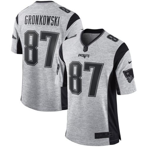  Patriots 87 Rob Gronkowski Gray Men Stitched NFL Limited Gridiron Gray II Jersey