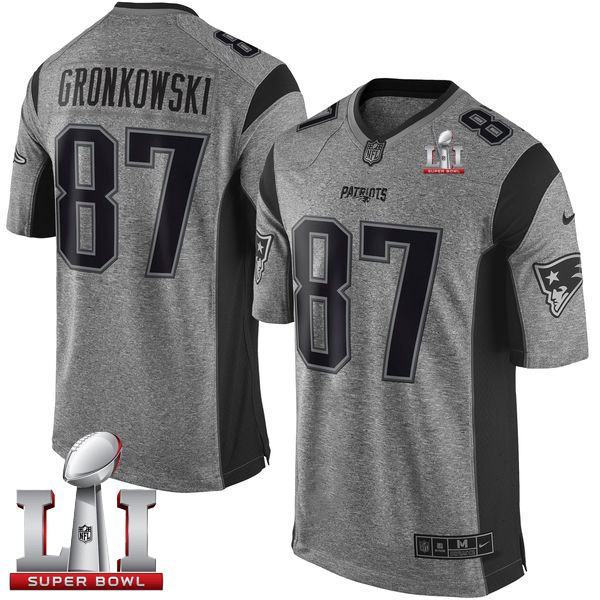  Patriots 87 Rob Gronkowski Gray Super Bowl LI 51 Men Stitched NFL Limited Gridiron Gray Jersey