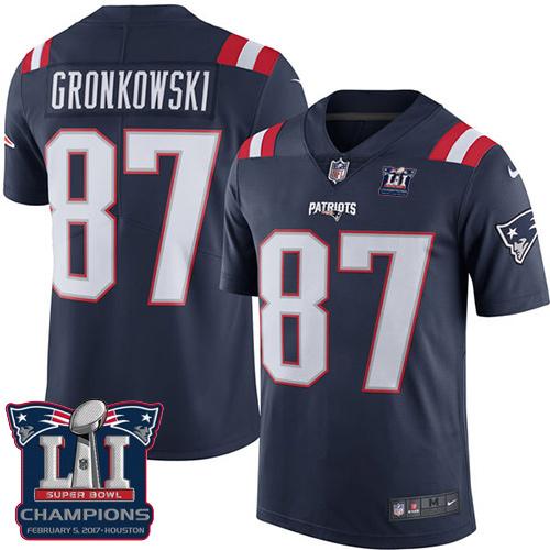  Patriots 87 Rob Gronkowski Navy Blue Super Bowl LI Champions Men Stitched NFL Limited Rush Jersey