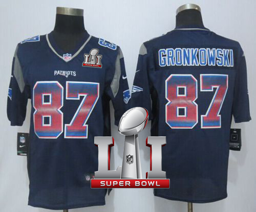  Patriots 87 Rob Gronkowski Navy Blue Team Color Super Bowl LI 51 Men Stitched NFL Limited Strobe Jersey