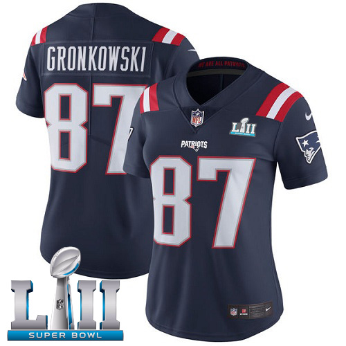  Patriots 87 Rob Gronkowski Navy Women 2018 Super Bowl LII Color Rush Limited Jersey