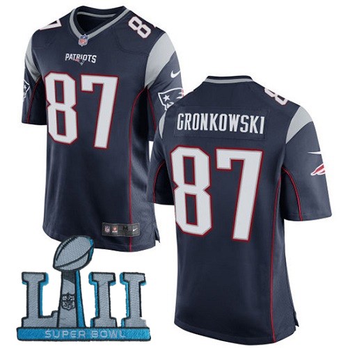  Patriots 87 Rob Gronkowski Navy Youth 2018 Super Bowl LII Game Jersey