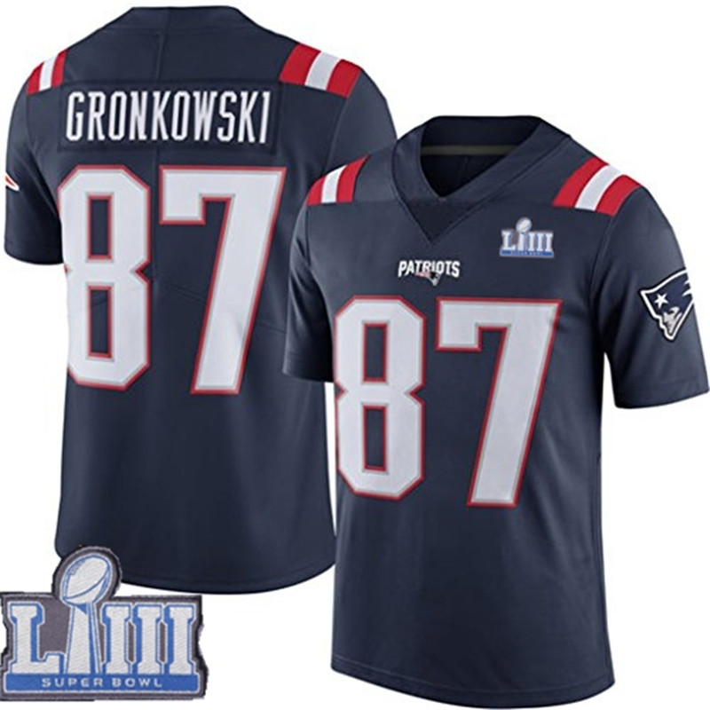  Patriots 87 Rob Gronkowski Navy Youth 2019 Super Bowl LIII Color Rush Limited Jersey