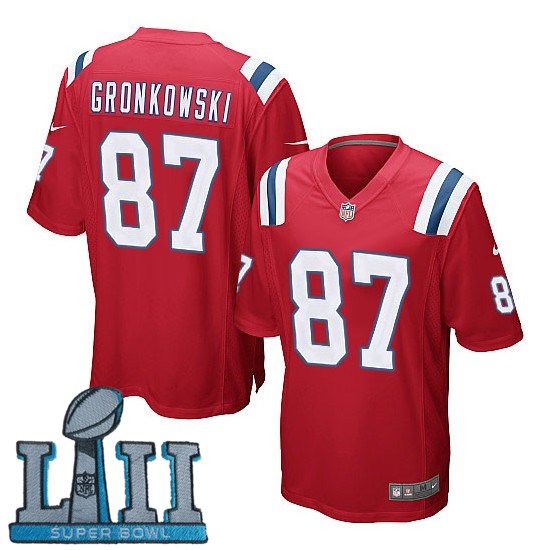  Patriots 87 Rob Gronkowski Red Youth 2018 Super Bowl LII Game Jersey