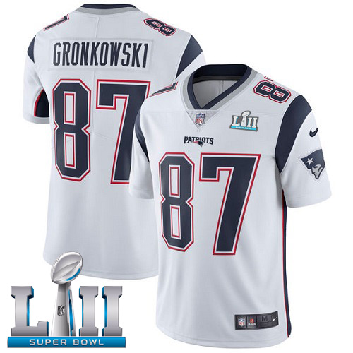  Patriots 87 Rob Gronkowski White 2018 Super Bowl LII Vapor Untouchable Player Limited Jersey