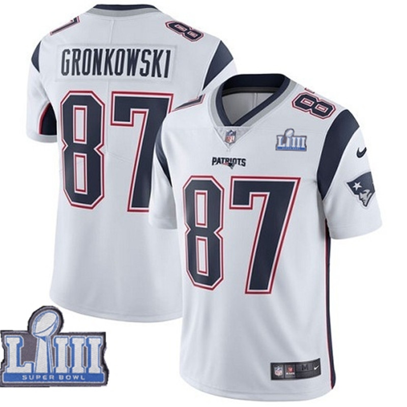  Patriots 87 Rob Gronkowski White Youth 2019 Super Bowl LIII Vapor Untouchable Limited Jersey