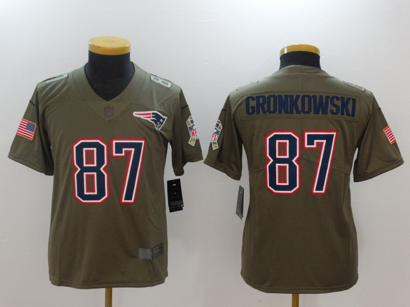  Patriots 87 Rob Gronkowski Youth Olive Salute To Service Limited Jersey