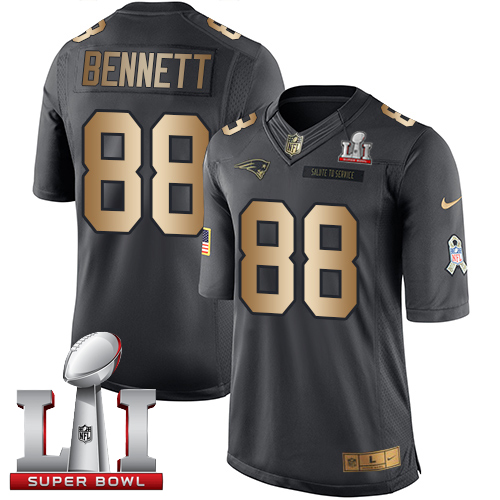  Patriots 88 Martellus Bennett Black Super Bowl LI 51 Men Stitched NFL Limited Gold Salute To Service Jersey