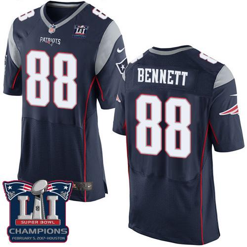  Patriots 88 Martellus Bennett Navy Blue Team Color Super Bowl LI Champions Men Stitched NFL Elite Jersey
