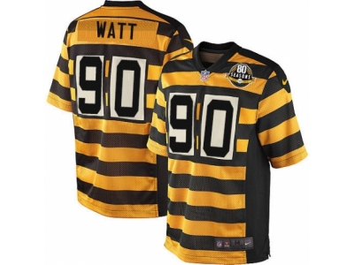  Pittsburgh Steelers 90 T J Watt Elite YellowBlack Alternate 80TH Anniversary Throwback NFL Jersey
