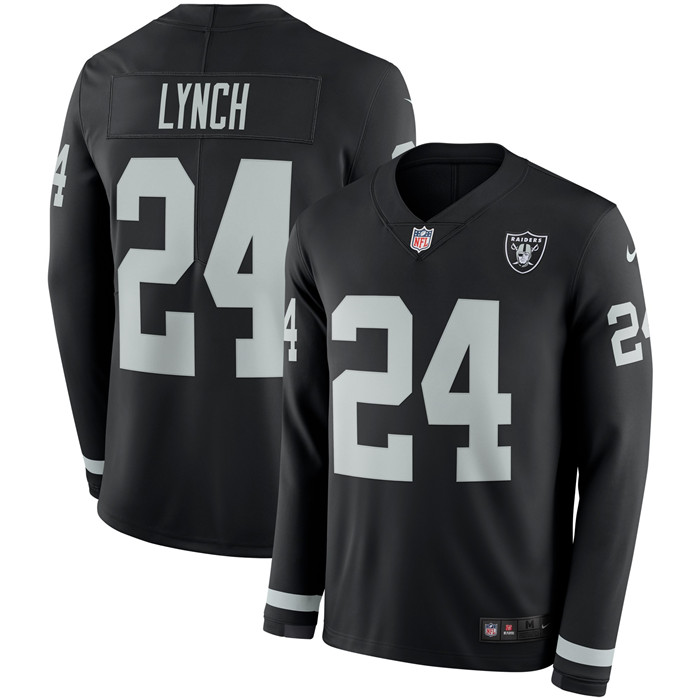  Raiders 24 Marshawn Lynch Black Therma Long Sleeve Jersey