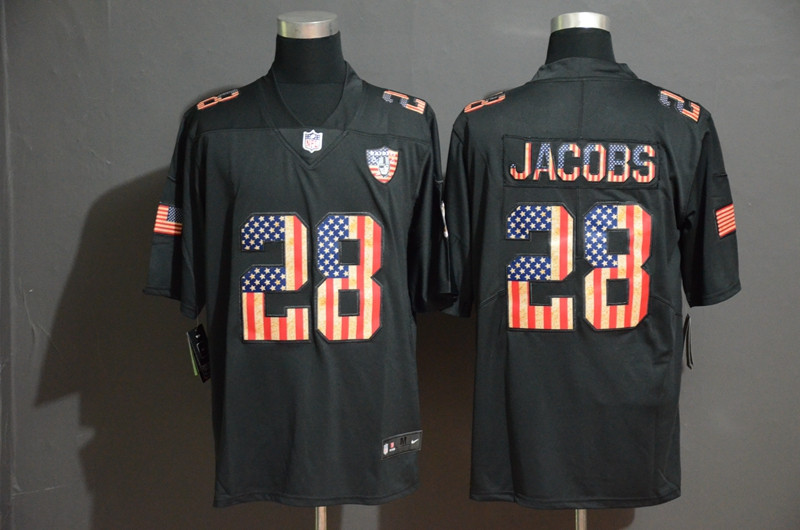 Nike Raiders 28 Josh Jacobs 2019 Black Salute To Service USA Flag Fashion Limited Jersey