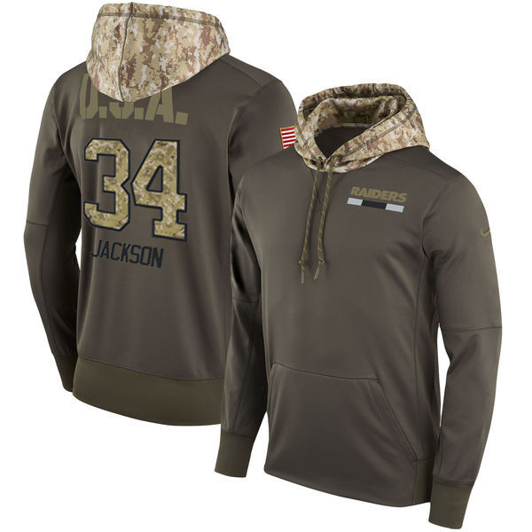  Raiders 34 Bo Jackson Olive Salute To Service Pullover Hoodie