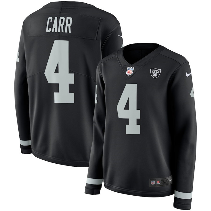 Raiders 4 Derek Carr Black Women Long Sleeve Limited Jersey
