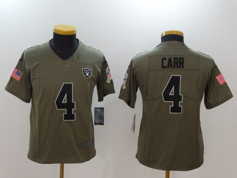  Raiders 4 Derek Carr Youth Olive Salute To Service Limited Jersey