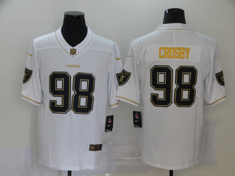 Nike Raiders 98 Maxx Crosby White Gold Vapor Untouchable Limited Jersey