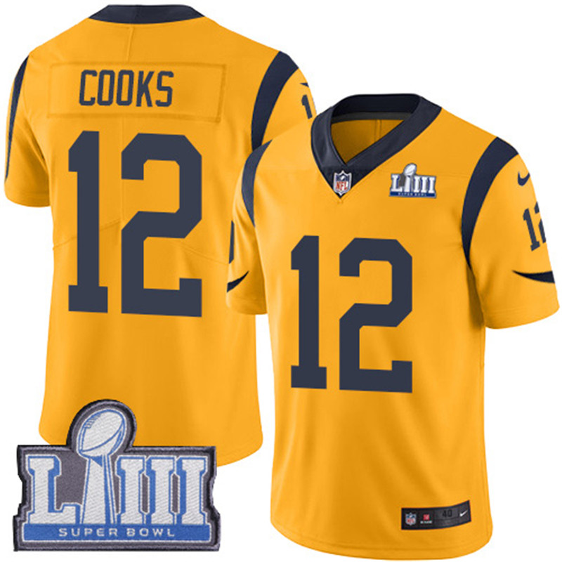  Rams 12 Brandin Cooks Gold Youth 2019 Super Bowl LIII Color Rush Limited Jersey