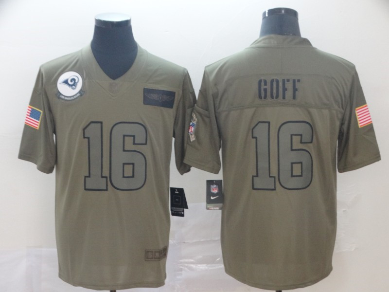 Nike Rams 16 Jared Goff 2019 Olive Salute To Service Limited Jersey