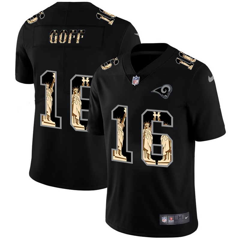 Nike Rams 16 Jared Goff Black Statue of Liberty Limited Jersey