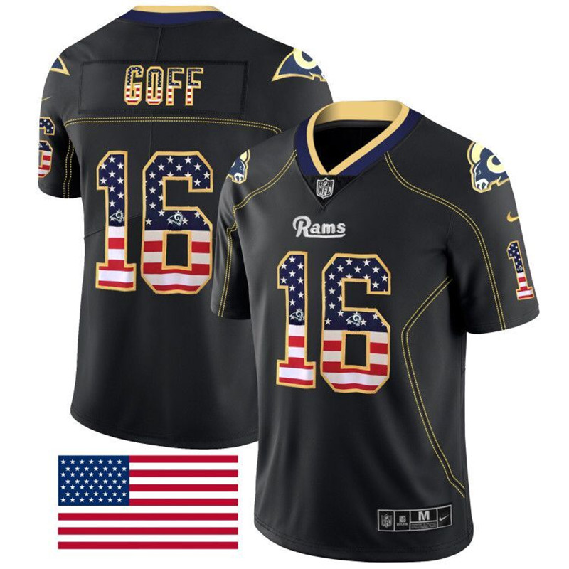 Nike Rams 16 Jared Goff Black USA Flag Fashion Limited Jersey