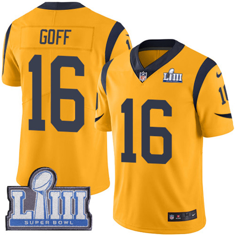 Rams 16 Jared Goff Gold 2019 Super Bowl LIII Color Rush Limited Jersey